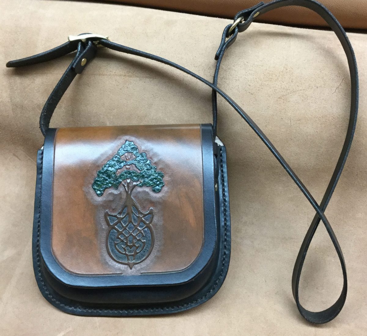 Beggar&#39;s Pouch Leather Hand Tooled Tree of Life Bag - Beggars Pouch Leather